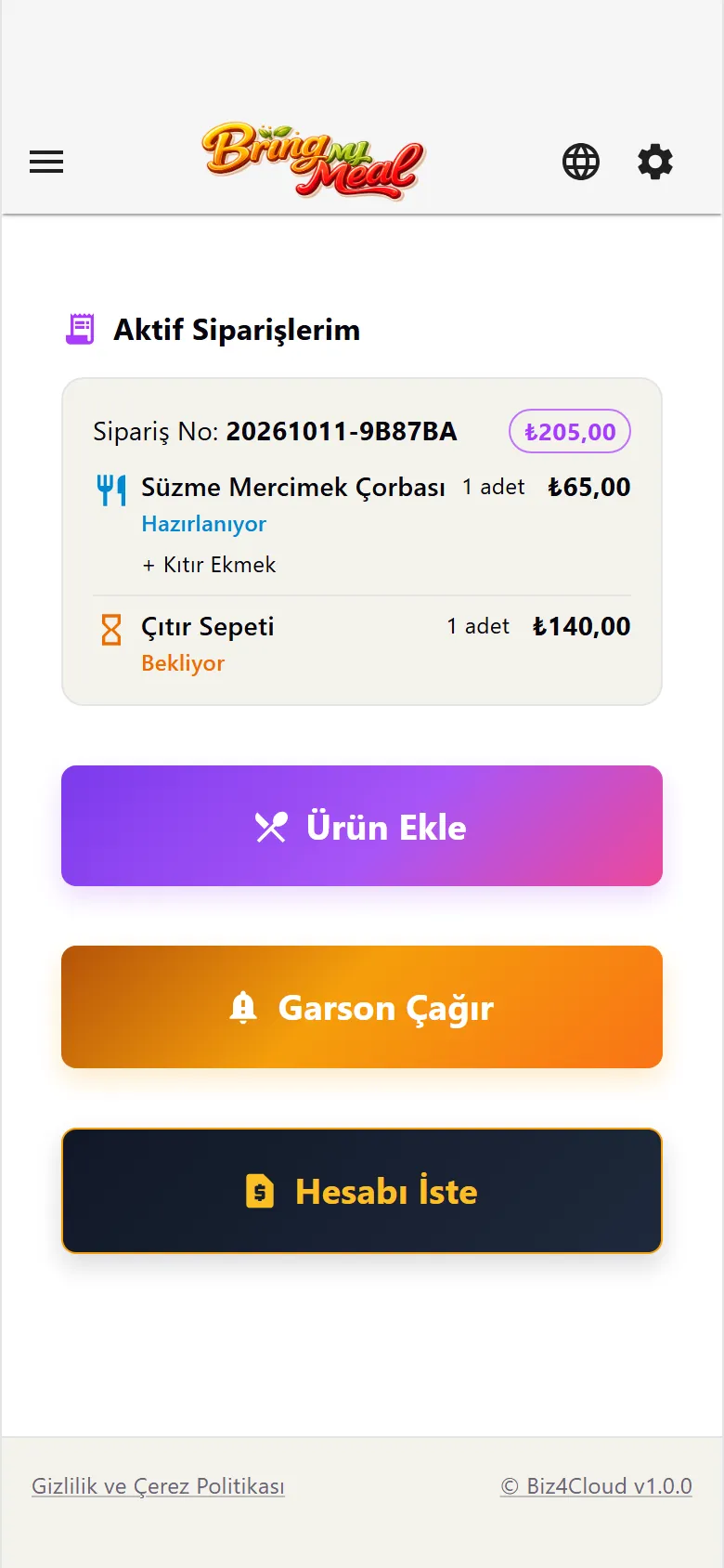 Sipariş durumu
